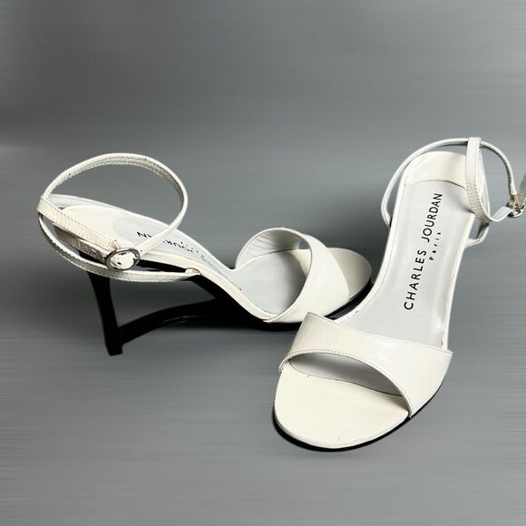 Charles Jourdan Paris White High Hill Mule Sandals Ankle Strap Made in Spain US7 - Picture 3 of 13